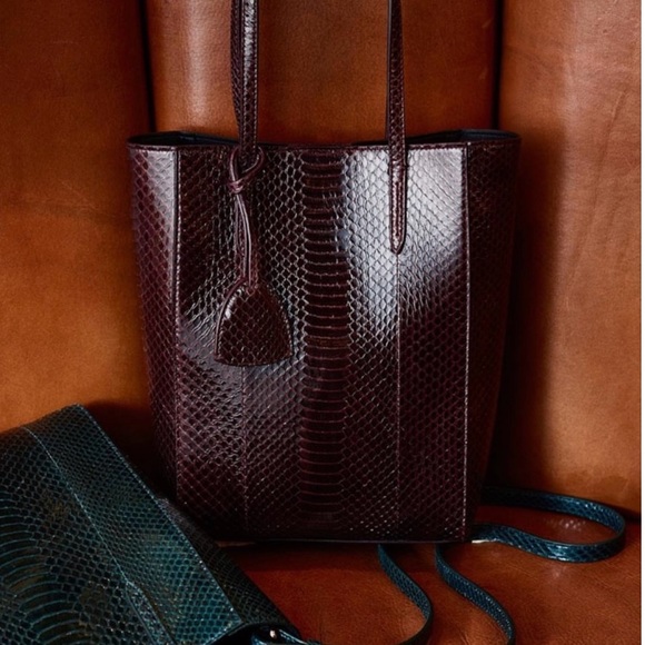 Ralph Lauren Handbags - Ralph Lauren Collection Ayers Mini Modern Tote in Bordeaux snake skin